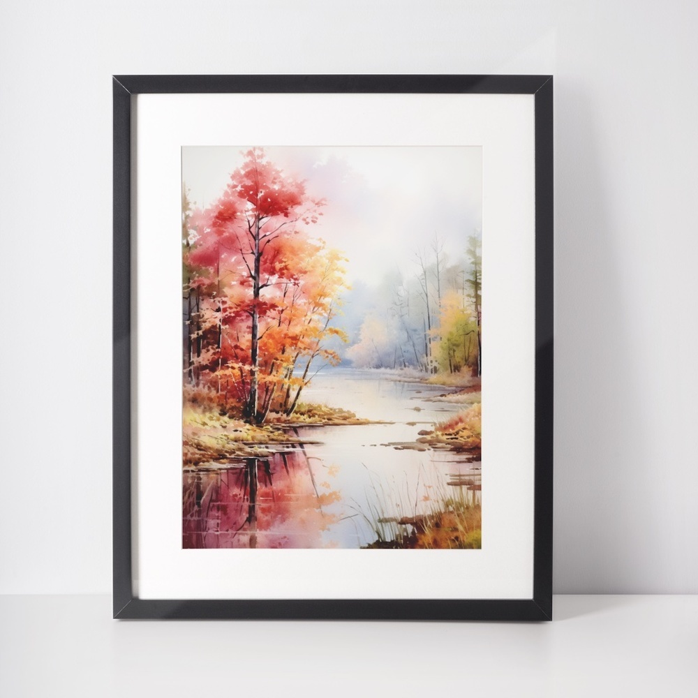 Watercolor Autumn/Fall Landscape Wall Art Illustration Print Poster Unframed - Picture 3 of 5